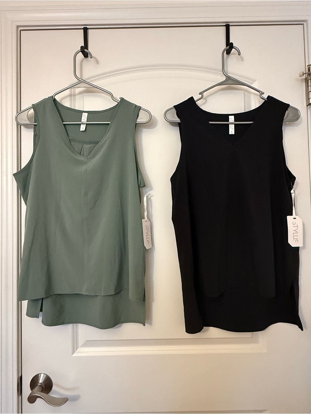 STYLUS Layered V-Neck Tank Top Duo - Sage Green & Black